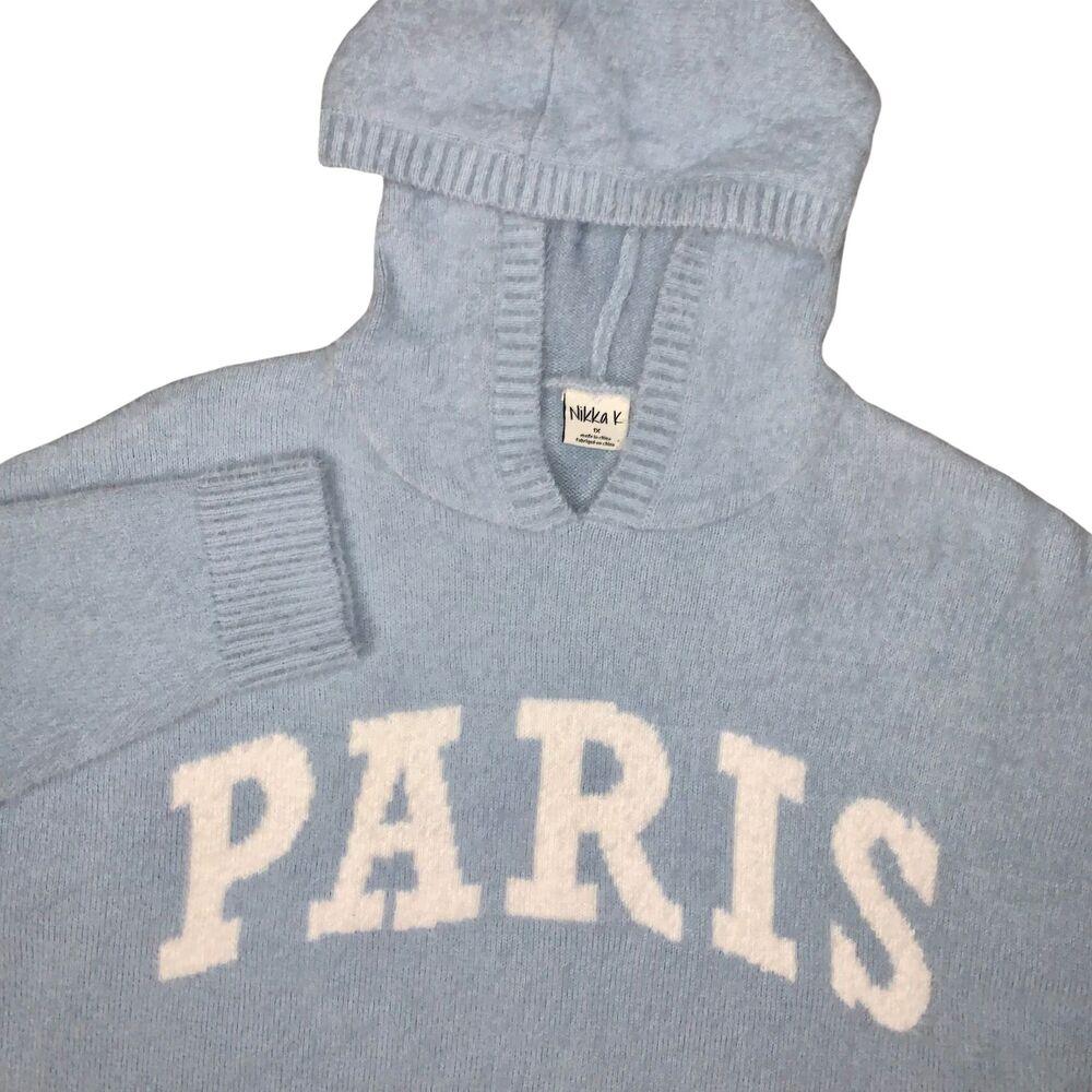 Light Blue Nikka K “PARIS” Sweater Hoodie 1X Soft Fuzzy Textured School City